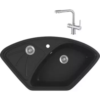 Кухонная мойка и смеситель GreenStone GRS-10E-343 Haiba HB70088 с сифоном, антрацит