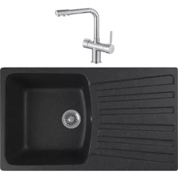 Кухонная мойка и смеситель GreenStone GRS-12-308 Haiba HB70088 с сифоном, черная