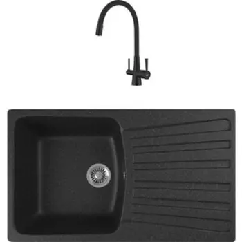 Кухонная мойка и смеситель GreenStone GRS-12-308 Lemark Comfort LM3075BL с сифоном, черная