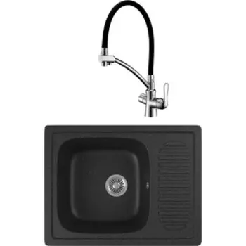 Кухонная мойка и смеситель GreenStone GRS-13-308 Lemark Comfort LM3070C с сифоном, черная
