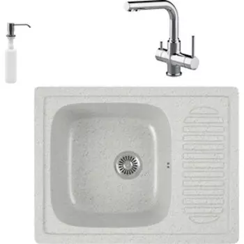 Кухонная мойка и смеситель GreenStone GRS-13-310 Lemark Comfort LM3061C с сифоном и дозатором, серая