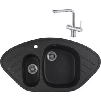 Кухонная мойка и смеситель GreenStone GRS-14-308 Haiba HB70088 с сифоном, черная