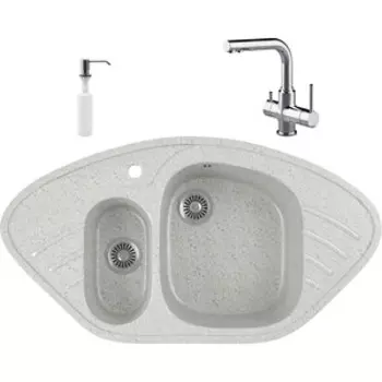 Кухонная мойка и смеситель GreenStone GRS-14-310 Lemark Comfort LM3061C с сифоном и дозатором, серая