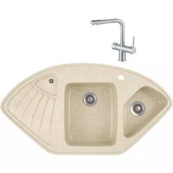 Кухонная мойка и смеситель GreenStone GRS-14K-328 Haiba HB70088 с сифоном, бежевая