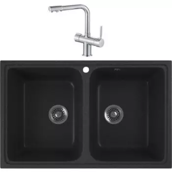 Кухонная мойка и смеситель GreenStone GRS-15-343 Haiba HB70088 с сифоном, антрацит
