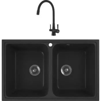 Кухонная мойка и смеситель GreenStone GRS-15-343 Lemark Comfort LM3075BL с сифоном, антрацит