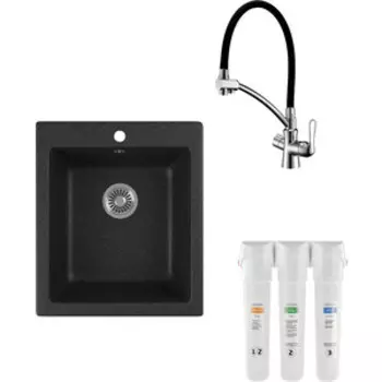 Кухонная мойка и смеситель GreenStone GRS-17-308 Lemark Comfort LM3070C с фильтром Гейзер Смарт, черная