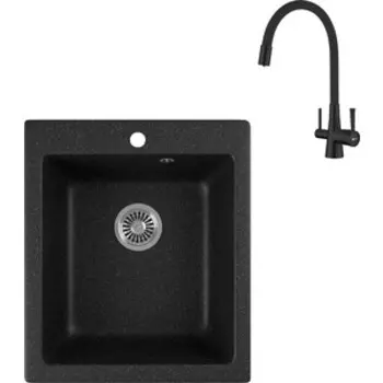Кухонная мойка и смеситель GreenStone GRS-17-308 Lemark Comfort LM3075BL с сифоном, черная