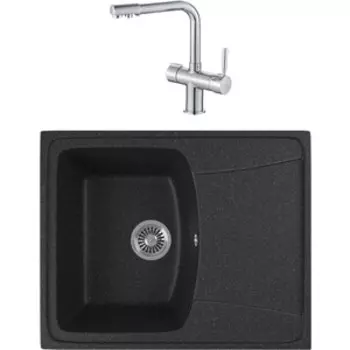 Кухонная мойка и смеситель GreenStone GRS-17K-308 Haiba HB70088 с сифоном, черная