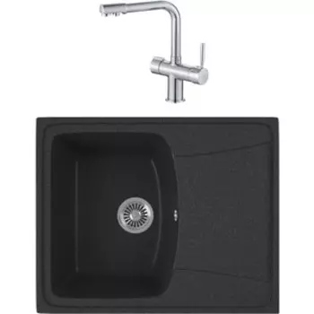 Кухонная мойка и смеситель GreenStone GRS-17K-343 Haiba HB70088 с сифоном, антрацит