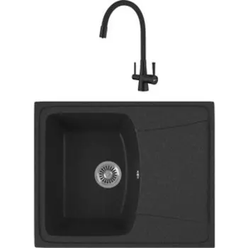 Кухонная мойка и смеситель GreenStone GRS-17K-343 Lemark Comfort LM3075BL с сифоном, антрацит