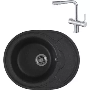 Кухонная мойка и смеситель GreenStone GRS-18k-308 Haiba HB70088 с сифоном, черная