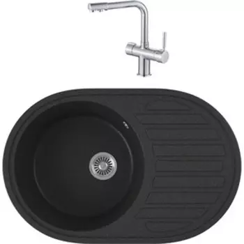 Кухонная мойка и смеситель GreenStone GRS-18L-343 Haiba HB70088 с сифоном, антрацит