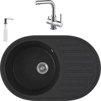 Кухонная мойка и смеситель GreenStone GRS-18L-343 Lemark Comfort LM3061C с сифоном и дозатором, антрацит