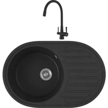 Кухонная мойка и смеситель GreenStone GRS-18L-343 Lemark Comfort LM3075BL с сифоном, антрацит