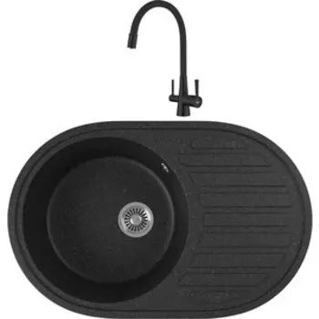 Кухонная мойка и смеситель GreenStone GRS-18L-308 Lemark Comfort LM3075BL с сифоном, черная