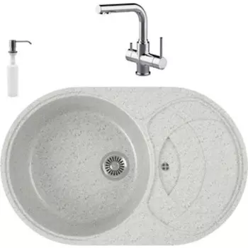 Кухонная мойка и смеситель GreenStone GRS-18S-310 Lemark Comfort LM3061C с сифоном и дозатором, серая