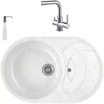 Кухонная мойка и смеситель GreenStone GRS-18S-331 Lemark Comfort LM3061C с сифоном и дозатором, белая