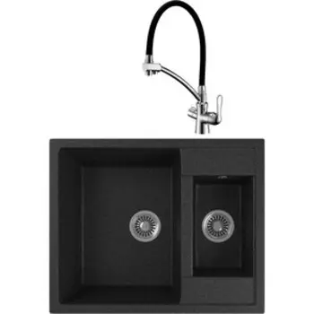 Кухонная мойка и смеситель GreenStone GRS-21-308 Lemark Comfort LM3070C с сифоном, черная