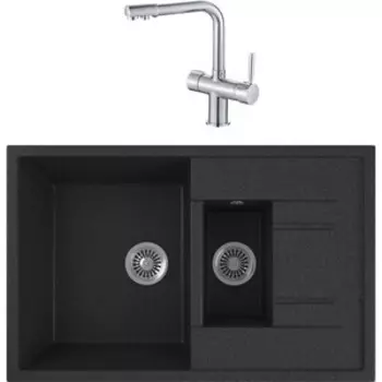 Кухонная мойка и смеситель GreenStone GRS-21K-343 Haiba HB70088 с сифоном, антрацит