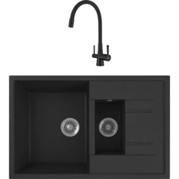 Кухонная мойка и смеситель GreenStone GRS-21K-343 Lemark Comfort LM3075BL с сифоном, антрацит