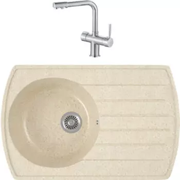 Кухонная мойка и смеситель GreenStone GRS-23-328 Haiba HB70088 с сифоном, бежевая