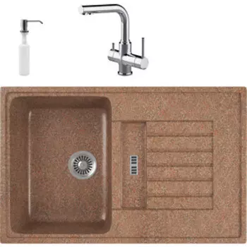Кухонная мойка и смеситель GreenStone GRS-24-307 Lemark Comfort LM3061C с сифоном и дозатором, терракот