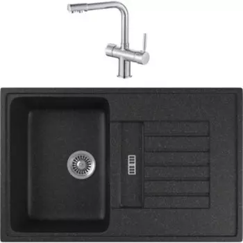 Кухонная мойка и смеситель GreenStone GRS-24-308 Haiba HB70088 с сифоном, черная