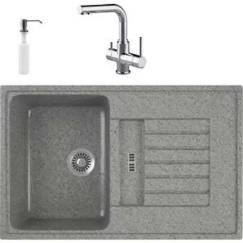 Кухонная мойка и смеситель GreenStone GRS-24-309 Lemark Comfort LM3061C с сифоном и дозатором, темно-серая