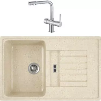 Кухонная мойка и смеситель GreenStone GRS-24-328 Haiba HB70088 с сифоном, бежевая