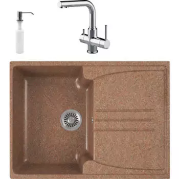Кухонная мойка и смеситель GreenStone GRS-40s-307 Lemark Comfort LM3061C с сифоном и дозатором, терракот