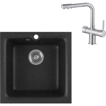 Кухонная мойка и смеситель GreenStone GRS-42-308 Haiba HB70088 с сифоном, черная