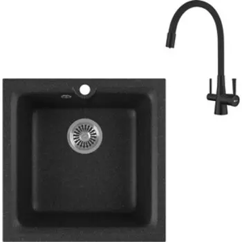 Кухонная мойка и смеситель GreenStone GRS-42-308 Lemark Comfort LM3075BL с сифоном, черная