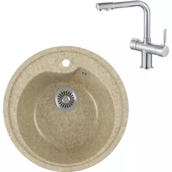 Кухонная мойка и смеситель GreenStone GRS-45-302 Haiba HB70088 с сифоном, песочный