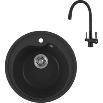 Кухонная мойка и смеситель GreenStone GRS-45-343 Lemark Comfort LM3075BL с сифоном, антрацит