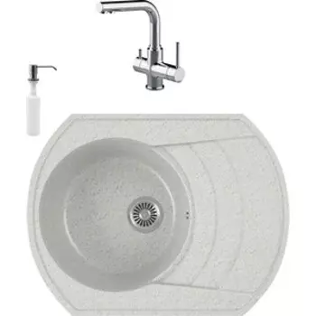 Кухонная мойка и смеситель GreenStone GRS-65-310 Lemark Comfort LM3061C с сифоном и дозатором, серая