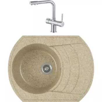 Кухонная мойка и смеситель GreenStone GRS-65-302 Haiba HB70088 с сифоном, песочная