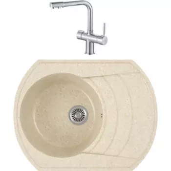 Кухонная мойка и смеситель GreenStone GRS-65-328 Haiba HB70088 с сифоном, бежевая