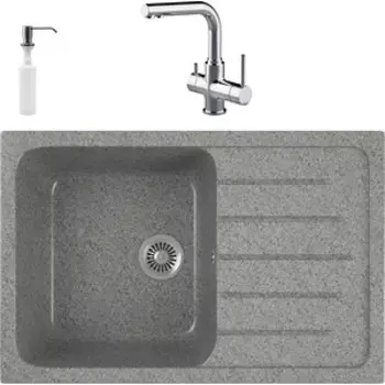 Кухонная мойка и смеситель GreenStone GRS-76-309 Lemark Comfort LM3061C с сифоном и дозатором, темно-серая