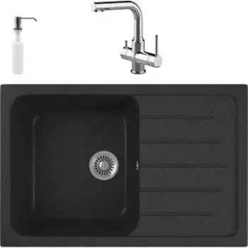 Кухонная мойка и смеситель GreenStone GRS-76-343 Lemark Comfort LM3061C с сифоном и дозатором, антрацит