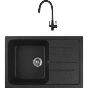 Кухонная мойка и смеситель GreenStone GRS-76-308 Lemark Comfort LM3075BL с сифоном, черная