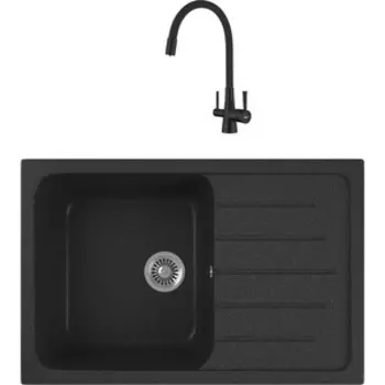 Кухонная мойка и смеситель GreenStone GRS-76-343 Lemark Comfort LM3075BL с сифоном, антрацит