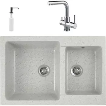 Кухонная мойка и смеситель GreenStone GRS-76k-310 Lemark Comfort LM3061C с сифоном и дозатором, серая