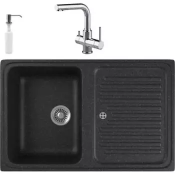 Кухонная мойка и смеситель GreenStone GRS-78-308 Lemark Comfort LM3061C с сифоном и дозатором, черная