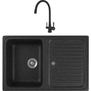 Кухонная мойка и смеситель GreenStone GRS-78-308 Lemark Comfort LM3075BL с сифоном, черная