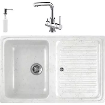 Кухонная мойка и смеситель GreenStone GRS-78-331 Lemark Comfort LM3061C с сифоном и дозатором, белая