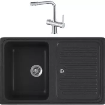Кухонная мойка и смеситель GreenStone GRS-78-343 Haiba HB70088 с сифоном, антрацит
