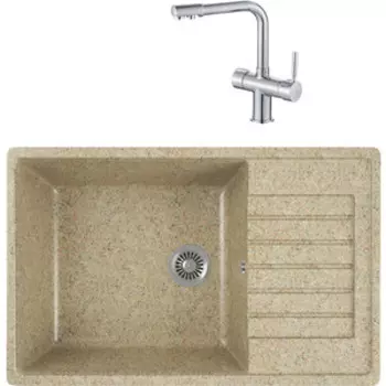 Кухонная мойка и смеситель GreenStone GRS-78L-302 Haiba HB70088 с сифоном, песочный