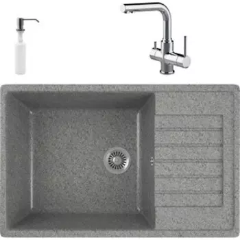 Кухонная мойка и смеситель GreenStone GRS-78L-309 Lemark Comfort LM3061C с сифоном и дозатором, темно-серая