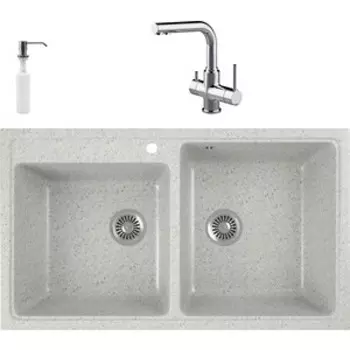 Кухонная мойка и смеситель GreenStone GRS-85k-310 Lemark Comfort LM3061C с сифоном и дозатором, серая